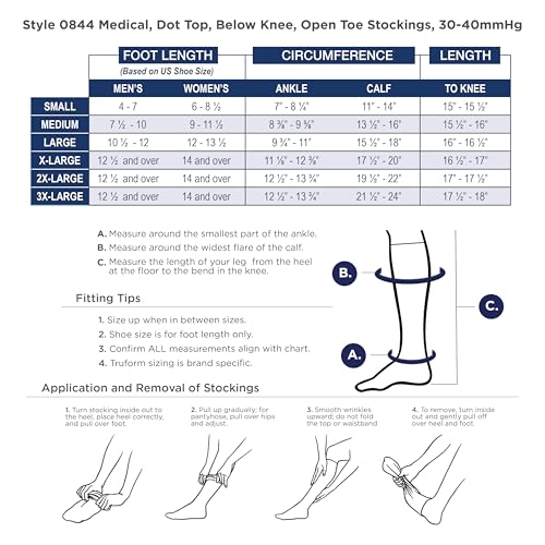 Image of Truform 30-40 mmHg Compression Stockings for Men and Women, Knee High Length, Dot-Top, Open Toe
