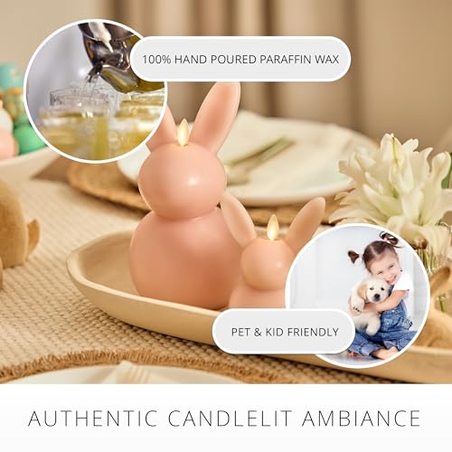 Image of Luminara Easter Bunny Candle- Dusky Rose 4.5 inch x 4.5 inch x 8.5 inch- Flameless Real-Flame Holiday-Inspired Decor- AA Batteries- Flickering LED Flame