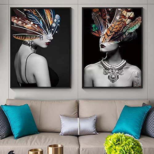 Plume colorée affiche nordique design créatif lot de 2 toiles murales de taille 50x70 cm