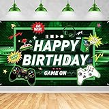 Video Game Backdrop Happy Birthday Banner Gaming Theme Party Photography Background for Kids Boys Bi