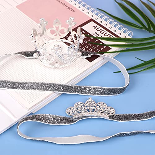 Silver Baby Crown Baby Tiara Baby Crown Headband Crystal Crown Hair Belt For Little Girl Infant Princess Tiaras Birthday Elastic Hair Band For Photography Headband Props #TOP4