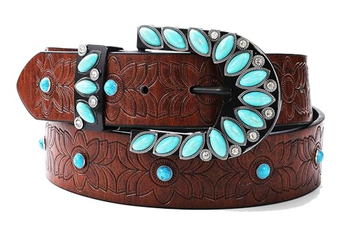 Voenkca Western-Belt Woman Turquoise-Cowgirl-Belts for Jeans-Pants - 28-38
