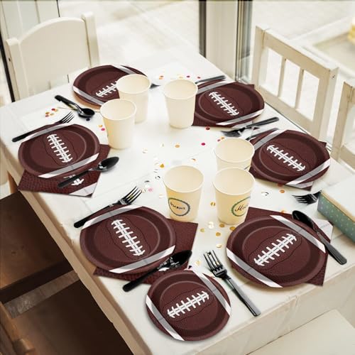 Image of 96 Pcs Football Party Supplies Bundle Paper Plates Napkins Football Sports Party Birthday Decorations Favors For Serves 24
