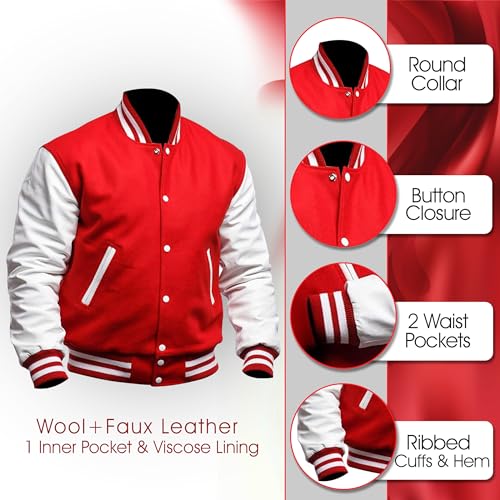 Image of LP-FACON Unisex Varsity Letterman Jacket | Mens College Baseball High School Bomber Wool + Faux Leather Jacket