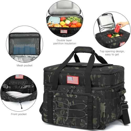 Image of Extra Large Wheeled Portable Cooler Bag 85 Cans Double Deck Heavy Duty Rolling Insulated Cooler with All-Terrain Wheels Leakproof Tactical Soft Sided Cooler for Beach Camping Picnic Travel