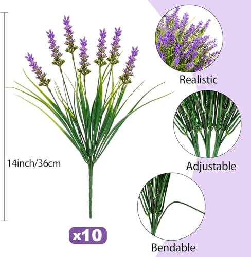 N&T NIETING 6 Bundles Artificial Plants Outdoors, UV Resistant Fake Monkey Grass Shrubs with Flowers No Fade Faux Plants Arrangement for Garden Patio Hanging Planter Home Decorations(Purple) - Image 6