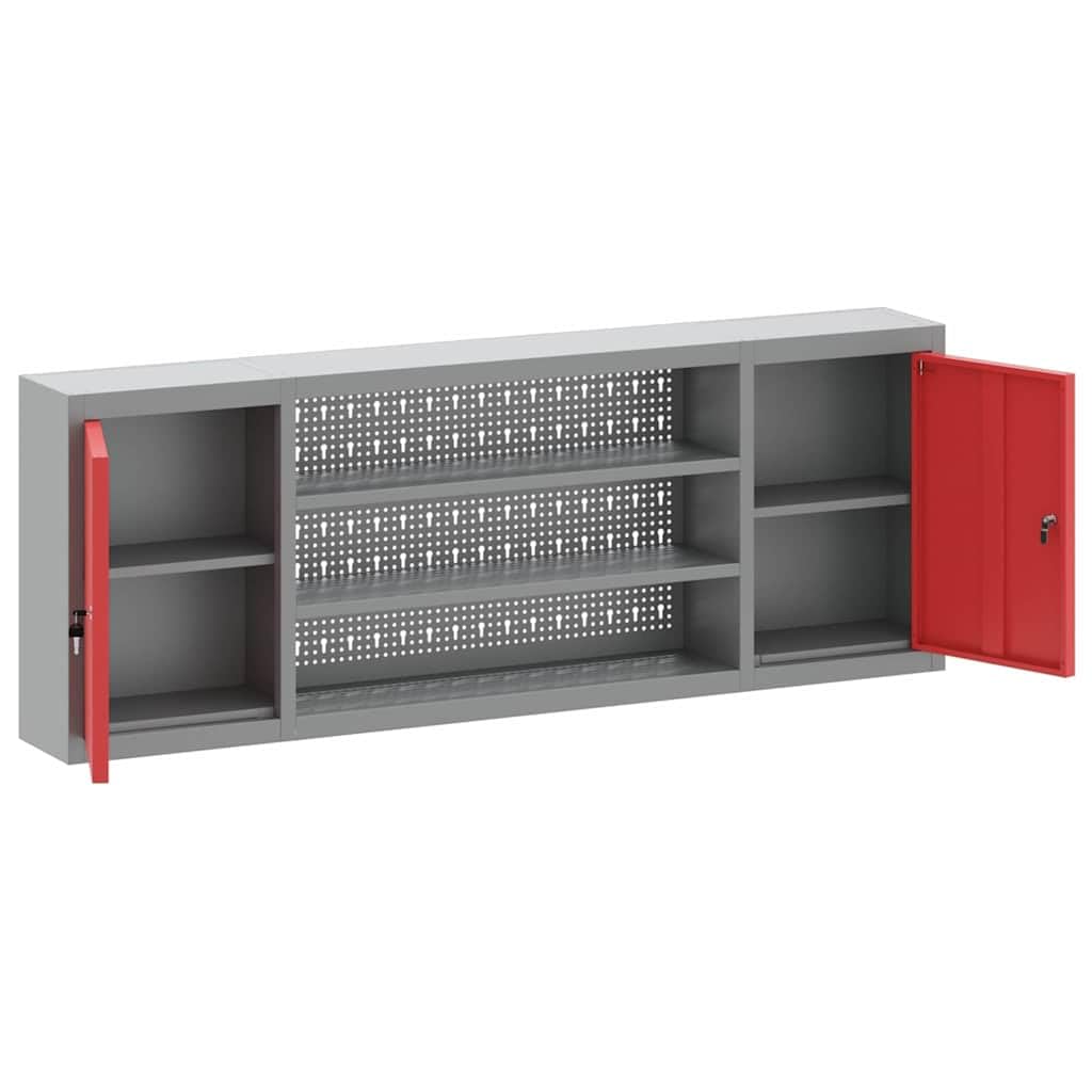 vidaXL Mobile per Attrezzi con Blocco Rosso e Grigio 50 x 20 x 55 cm, Armadio Attrezzi con Ripiani Regolabili, Storage Metallico per un'organizzazione sicura in Laboratorio