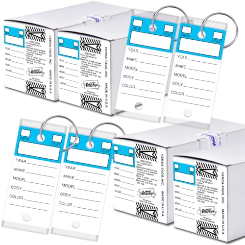Image of Versa-Tags Blue Stripe Self-Protecting Key Tags with Chrome-Plated Split Rings, 1000 Count Automotive Dealership Key Tags for Car Truck RV Inventory & Service Organization