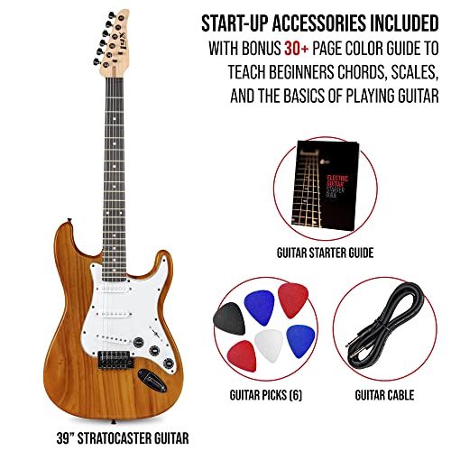 Lyxpro Cs 39” Electric Guitar Kit For Beginner, Intermediate & Pro Players With Guitar, Amp Cable, 6 Picks & Learner’s Guide | Solid Wood Body, Volume/Tone Controls, 5-Way Pickup - Mahogany #TOP1