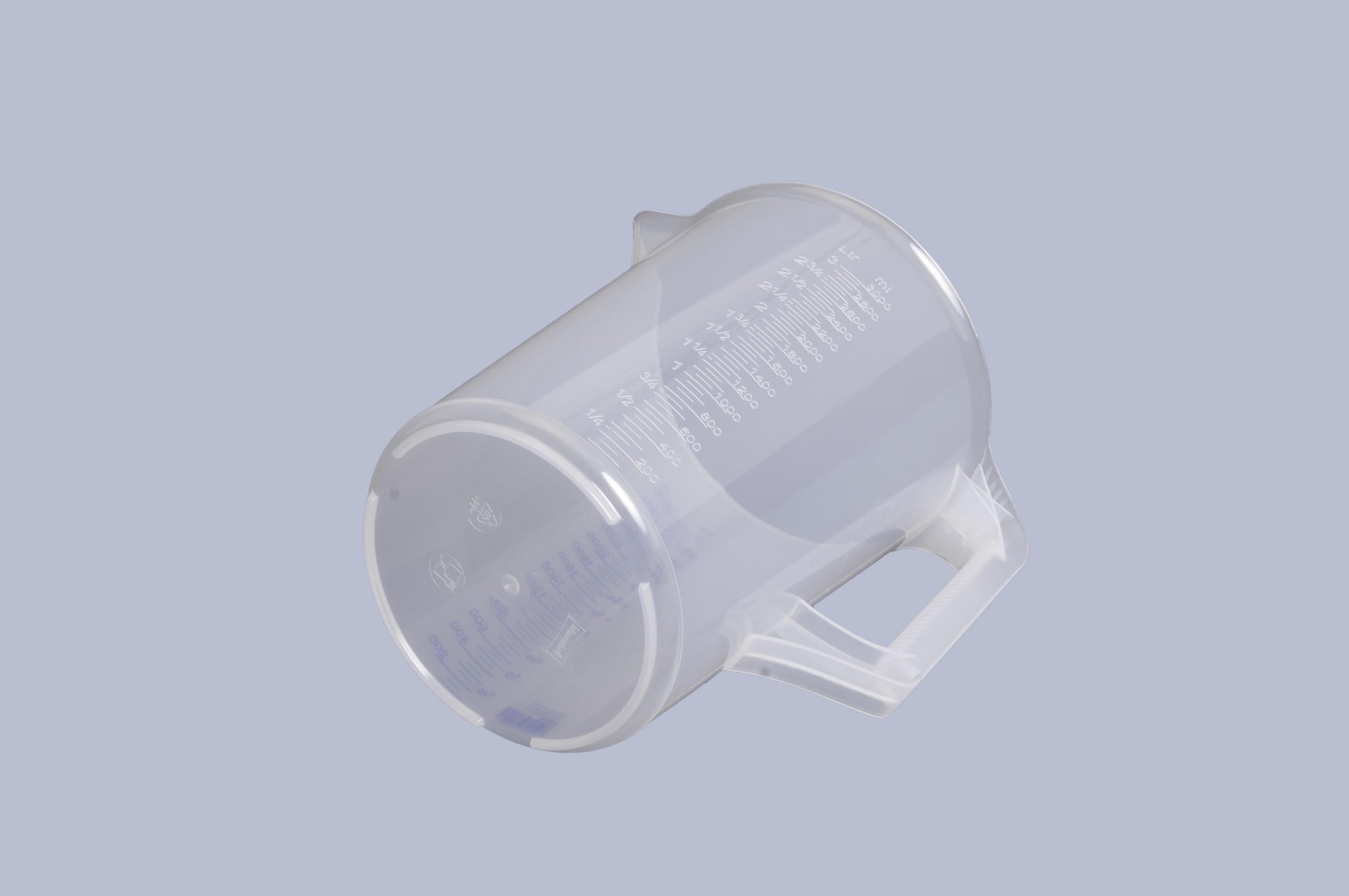 Hünersdorff Jarra medidora de polipropileno | 3.000 ml | PP | 2 escalas Asa abierta | transparente y apilable | jarra graduada