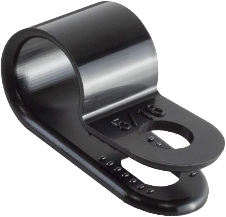 KafTon 100 Pack 3/16" (4.8mm) Black Nylon Plastic P Clips - Fasteners for Conduit, Cable, Tubing & Sleeving