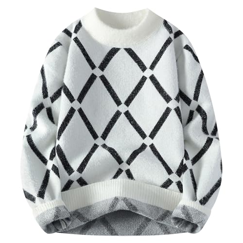 Sweater for Men Fall Color Block Patchwork Graphic Y2k Crewneck Casual Knit Pullover Vintage Knitted Sweaters