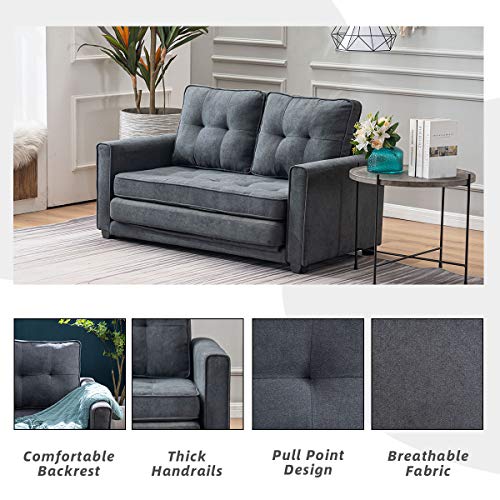 Mellcom Modern Sofa Bed Mid-Century Upholstered Fabric Loveseat Sofa Folding Recliner Lounge Futon Couch For Living Room With 2 Throw Cushions,Grey #TOP3