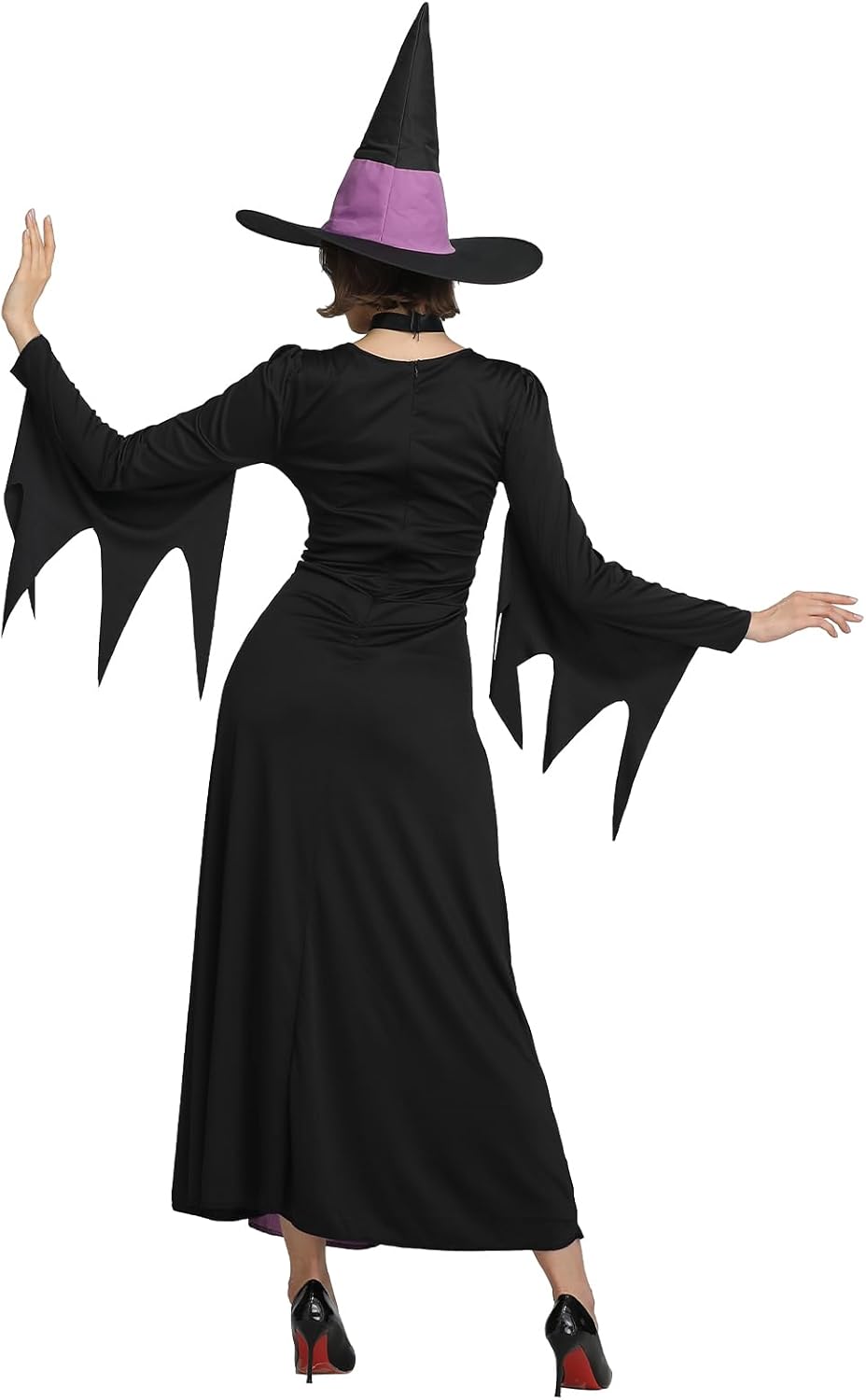 Witch Costume for Women, Adult Halloween Witch Costumes for Women with Hat Necklace