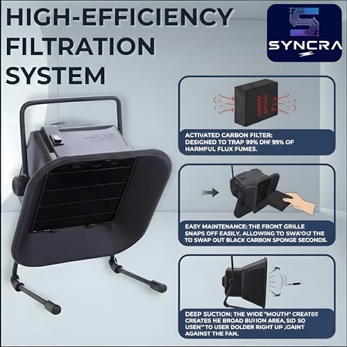 Image of Syncra 493 Solder Fume Extractor Bench Top Smoke Absorber with Activated Carbon Filter for Electronics Repair Soldering Station Home Industrial Use