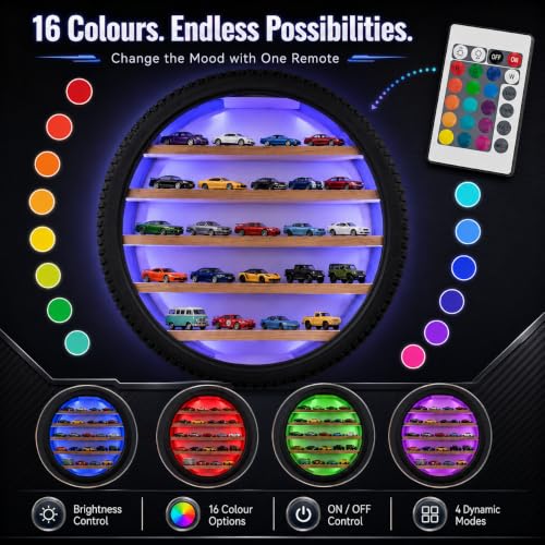 Image of Wall-Mounted Tyre Display Shelf with 16-Colour LED Remote, 24 Inch (Multilights)