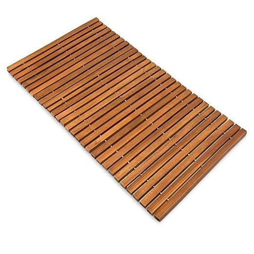 Deuba Tapis de Bain Anti-dérapants Pieds en Caoutchouc - Bois d'acacia huilé résistant