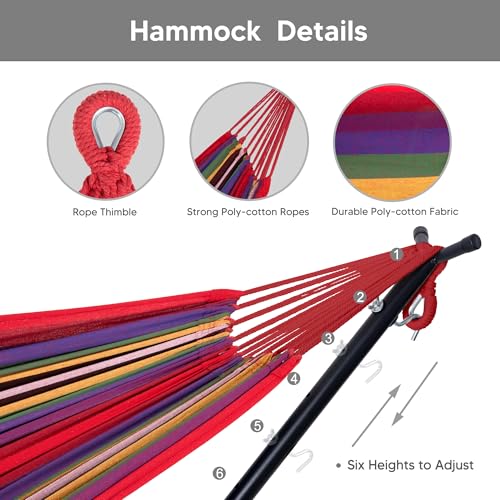 Image of SUNCREAT 2-in-1 Convertible Backyard Fabric Hammock with Stand, Red Stripes
