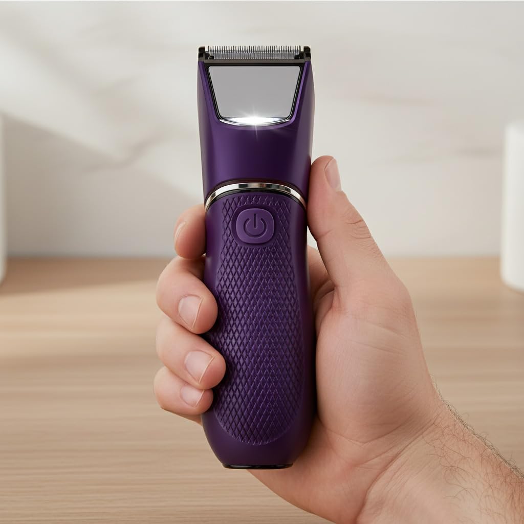 Electric Body Groomer Trimmer, Purple, Built-in LED Light, Rechargeable, Wet and Dry Use