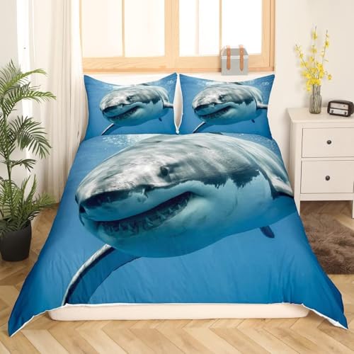 Homemissing Single Shark Duvet Cover Set - Ocean Theme Comforter Cover With Underwater World Decoration for Room - Image 2