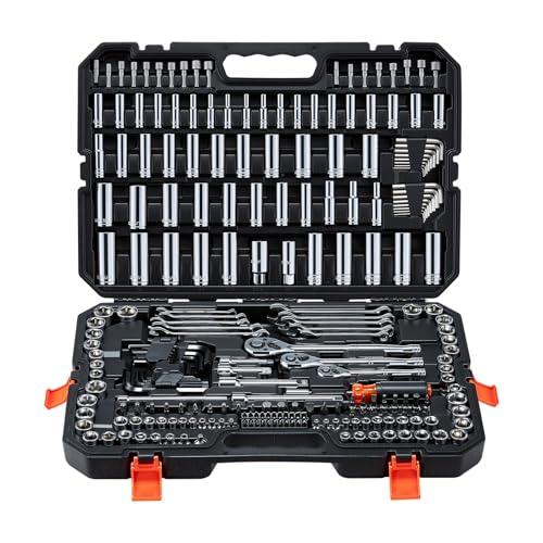 Image of VEVOR Mechanics Tool Set, 253-Piece Mechanic Tool Kit, 1 /4 in, 3 /8 in, and 1 /2 in Drive, SAE and Metric Socket Set, Wrenches, Screwdriver Bits, Accessories, and Storage Case, for Automotive Repair