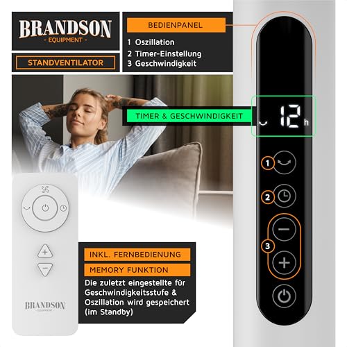 Brandson - DC Standventilator energiesparend ECO - Preisträger 2026 - sehr leise - mit Fernbedienung - Brushless Silent Motor - Oszilation 80° - Ventilator Timer – 12 Stufen 4