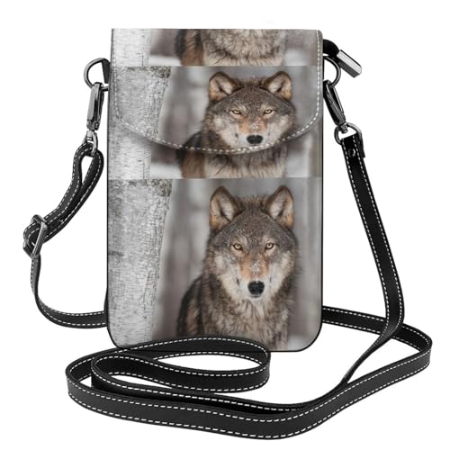 Sac bandoulière portable loup imprimé en cuir PU avec porte-cartes pour femme