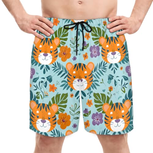 Men's Swim Trunks Size S Dorky Tiger with Mesh Lining Soft Breathable Quick Dry Beach Shorts Apricot Yellow