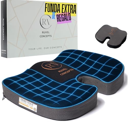 Cojín Antiescaras para Silla de Oficina, de ruedas y para asiento de Coche, con Funda Extra de Regalo, Buen apoyo de Coxis, Espuma Viscoelástica 60D Premiun, con 2 Fundas 3D Antideslizantes