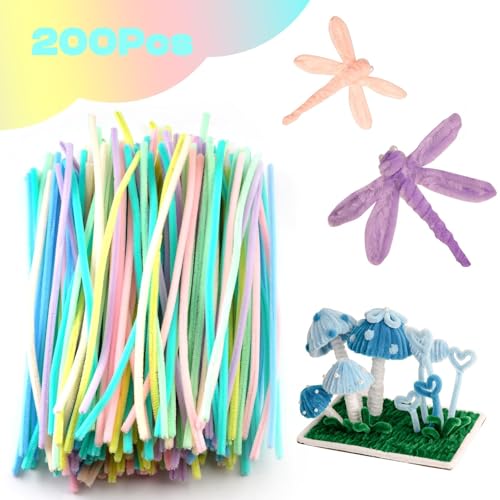Image of Caydo 200 Pieces Macaroon Color Pipe Cleaners Craft, 12 Inch x 6 mm