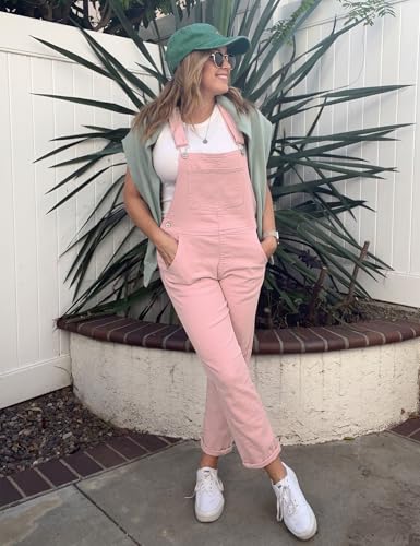 luvamia Women's Casual Adjustable Denim Bib Overalls Jeans Pants Fashion Loose Overall Jumpsuits Pink Size XX-Large (Size 20 - Size 22)