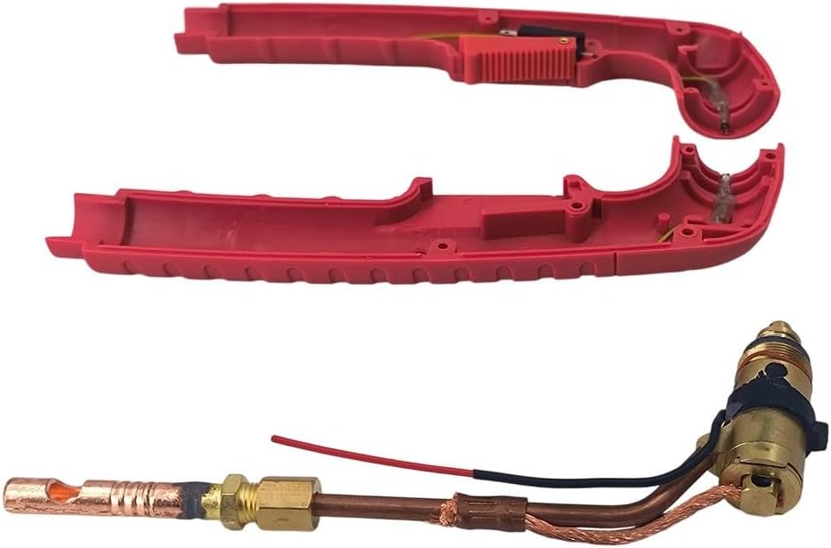 Internal components of a plasma torch head, including copper tubing and wiring.