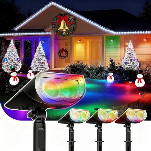 Linkind RGB Solarlampe für außen, Farbige Solarleuchte mit 10 Leuchtmodi (inkl. Weiß & Farbwechseln), IP67 Bunte Außenleuchte Solar, 2-in-1 Montage Solar Strahler zum Halloween Weihnachten, 4 Stück