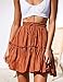 Relipop Women's Flared Short Skirt Polka Dot Pleated Mini Skater Skirt with Drawstring Caramel