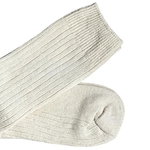 Premium 97% Cotton Socks for Men and Women, Midweight Relaxed Ribbed Loose Non-Binding Sock Large 10-13 US, Natural White, 2 Pairs, Made in Spain3