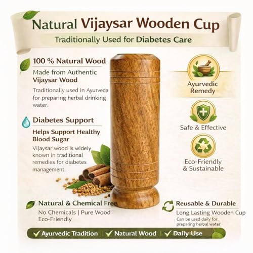 Image of Vijaysar Glass Wooden Tumbler for Diabetes Control | Original Vijaysar Wood Water Glass | Handcrafted Ayurvedic Drinking Cup for Overnight Water Storage & Healthy Lifestyle