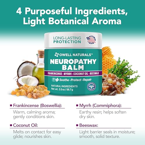 Image of Owell Naturals Neuropathy Balm for Feet, Muscles & Joints - Long Lasting Comfort Formula with Frankincense, Myrrh, Coconut Oil, Beeswax - Fast Absorbing Botanical Skin Care, 2 oz