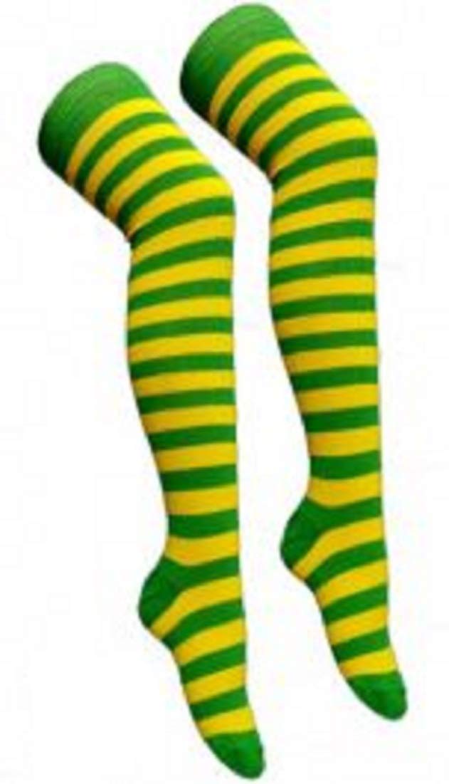Crazy Chick Women's Yellow/Green New Over The Knee Long Horizontal Stripe Print Thigh High Striped Patterned Overknee Socks ()