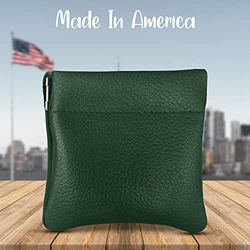 Image of Nabob Leather Genuine Leather Squeeze Coin Purse, Coin Pouch Made IN U.S.A. Change Holder For Men /Woman Size 3.5 X 3.5 (Green)