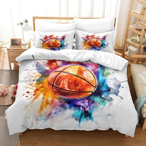 Housse de couette 140x200 basket parure lit microfibre douce ado garçon 3D - 3