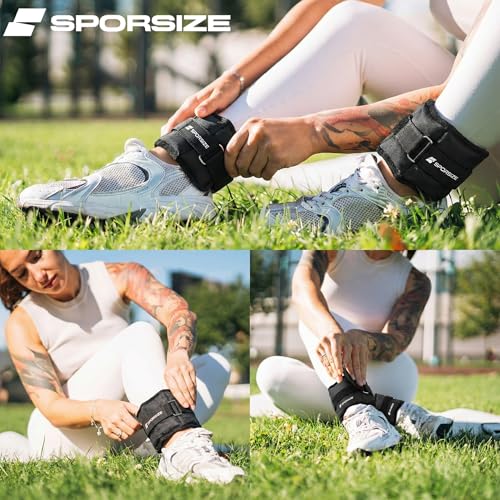 SPORSIZE Ayak Bileği Ağırlıkları – 0.5kg, 1kg, 1.5kg, 2kg, 2.5kg, 3kg, 4kg, 5kg – Ayarlanabilir Kayışlı, Mavi & Siyah, Yürüyüş, Fitness ve Evde Antrenman için (Siyah, 2.5 KG)