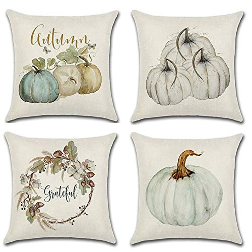 Dimmo 4 Stück Kissenbezüge Fall Aquarell Kürbis Halloween Thanksgiving Thanksgiving Kissenbezüge Home Decor Sofa Kissenbezug mit unsichtbarem Reißverschluss 45,7 x 45,7 cm Cover