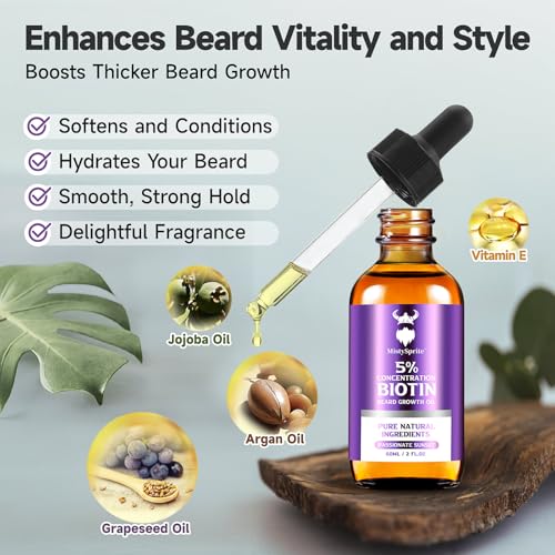 Image of Beard Growth Oil - 5% Concentration Biotin Beard for Men (2 oz) - Natural Mens with Argan Oil, Jojoba Oil and Vitamin, Growth Softener, Moisturizer (Passionate Sunset)