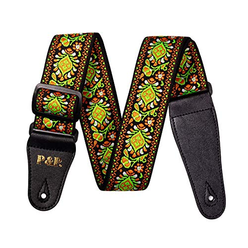P&P Sangle de guitare de 5,1 cm avec extrémités en cuir réglable pour basses, acoustiques, classiques et électriques, style vintage pour filles, garçons, enfants, hommes et femmes – Vert mélangé - Les Beatles, Paul McCartney, John Lennon, RIngo Starr, George Harrison P&P Sangle de guitare de 5,1 cm avec extrémités en cuir réglable pour basses, acoustiques, classiques et électriques, style vintage pour filles, garçons, enfants, hommes et femmes – Vert mélangé
