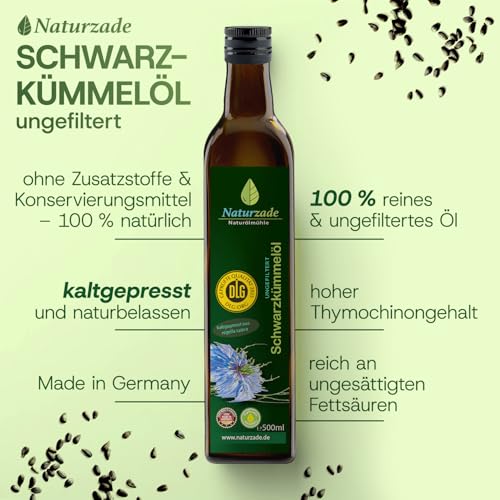 Foto von Naturzade Schwarzkümmelöl 500ml Ungefiltert Glasflasche, kaltgepresst, direkt vom Hersteller