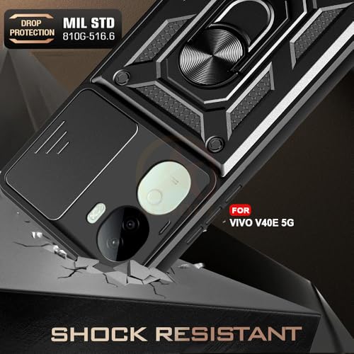 Image of Armor Bumper Back Cover Case for Vivo V40E 5G / iQOO Z9S 5G | Rotating Camera Cover, Ring Holder & Kickstand | Heavy Duty & 360 Degree Protection Vivo V40E 5G / iQOO Z9S 5G Back Cover (Black)