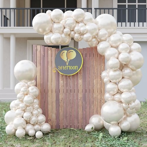 Image of AFTERLOON Biodegradable Natural Rubber Latex 116pcs Pearl Vanilla White Double Stuffed Balloon Different Size 5 /10 /12 /18 Inch Garland Arch kit for Wedding Bride to be Engagement Bridal Birthday Party