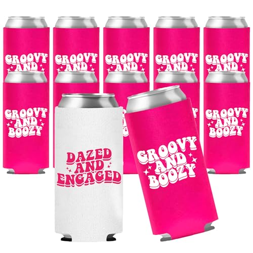 Bachelorette Can Coolers Set of 12 1 Dazed and Engaged and 11 Groovy and Boozy Can Coolers Boozy and Groovy Birthday Bachelorette Party Supplies and Decorations