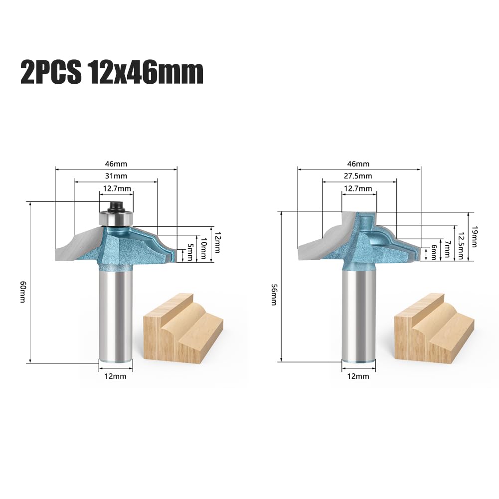 1/2 szt. 12mm router Bit 12.7mm frez frez do drewna metalowe frezy z węglika spiekanego narzędzia do obróbki drewna 12mm średnica frezu 12.7mm(2PCS 12X46mm AB)