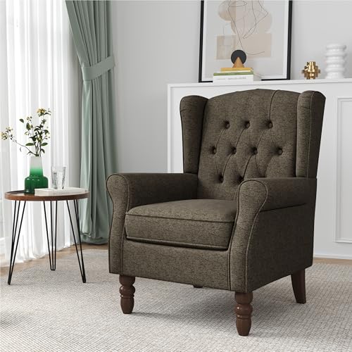 Qatiby High Back Accent Chair, Tufted Wingback Chair for Living Room, Taupe
